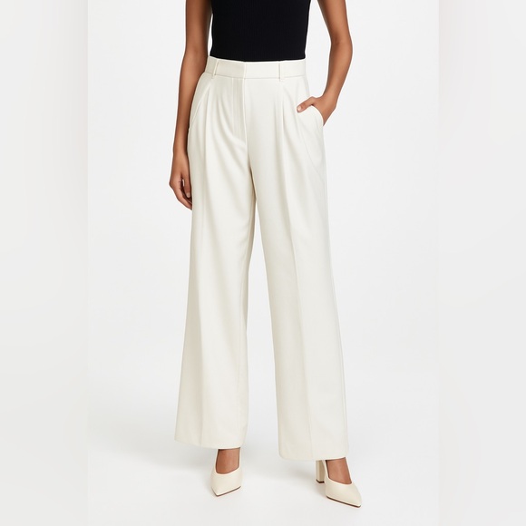 ELIE Elie Tahari Pleat Front Wide Leg Trouser Pants Ivory Stretch Back Sz M - Picture 1 of 15